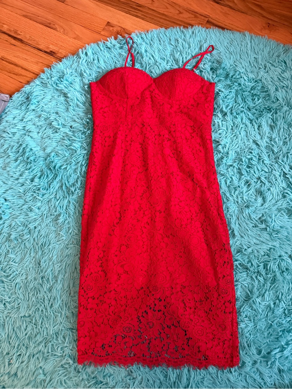 Bardot red lace dress